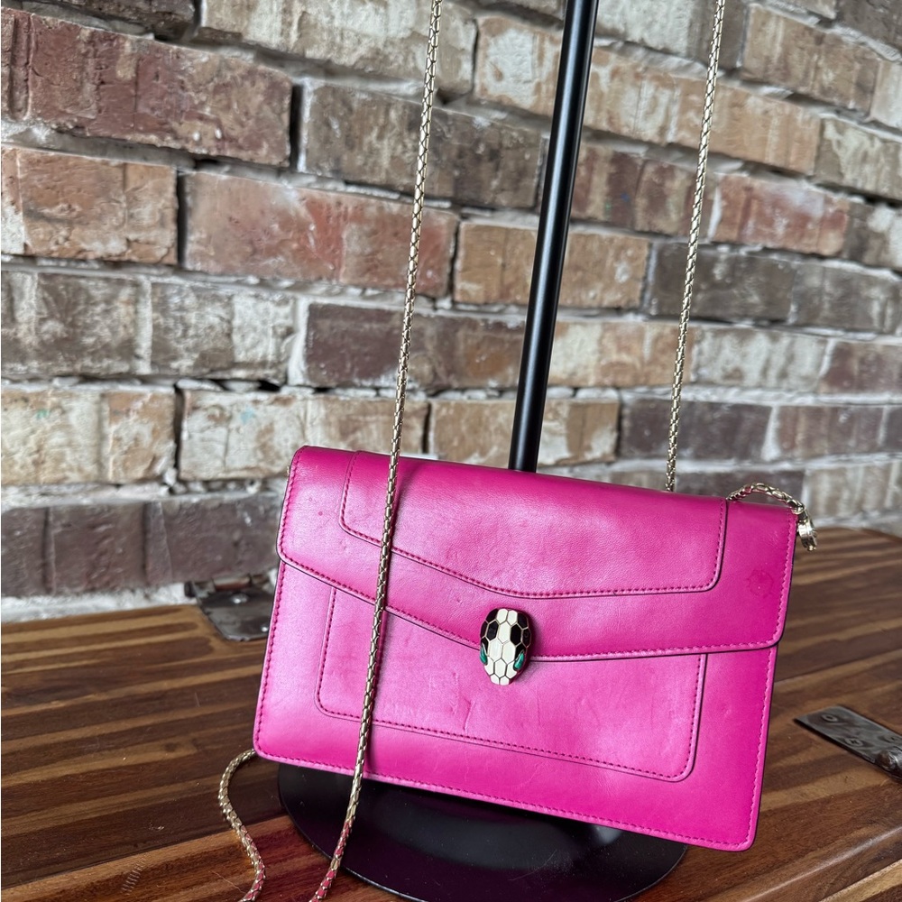 Bulgari Fuchsia Serpent Leather Crossbody Bag